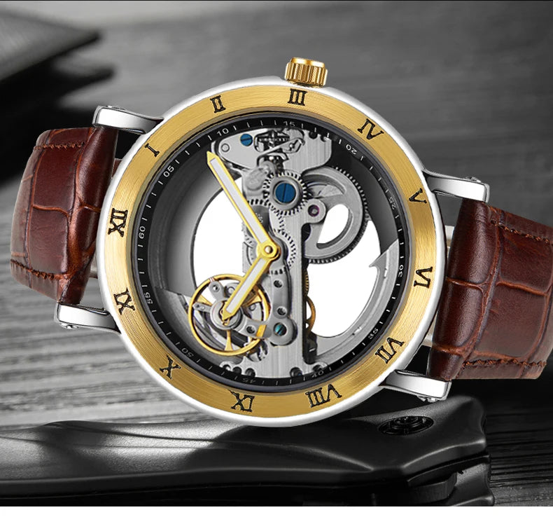Mechanical Wristwatches Watches for Man Watches Golden Bridge Skeleton Automatic Mechanical Mens Watch reloj hombre montre homme Inspirational Watches