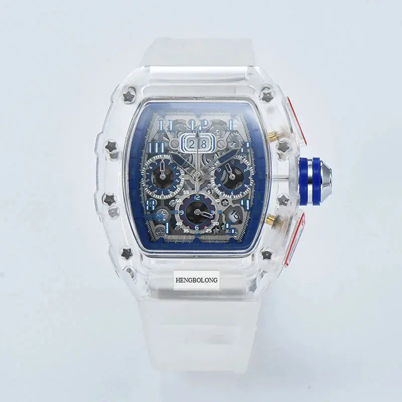 six-pin multi-functional running second engraving hollow quartz watch - Inspirational Watches