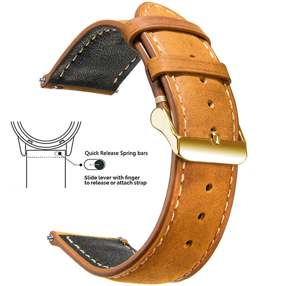 Vintage Quick-Release Genuine Leather Watch Strap