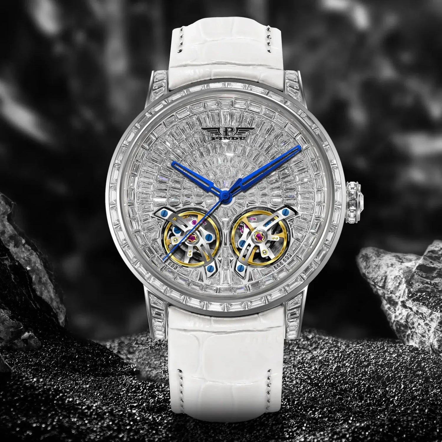 2026 PINDU Design New 46MM Diamond Mechanical Watch Men Top Luxury Double Flying Wheel Watch Sapphire Glass Waterproof Watch MEN Inspirational Watches