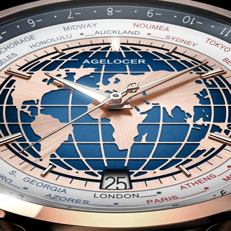 World Time Automatic Mechanical Calendar Stainless Steel Inspirational Watches