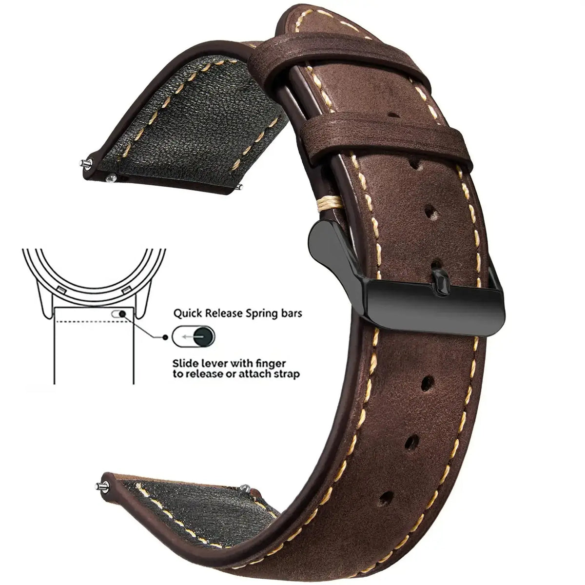 Vintage Quick-Release Genuine Leather Watch Strap