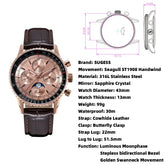 Moon phase Pilot Chronograph Mechanical Tianjin ST1908 Movement Inspirational Watches