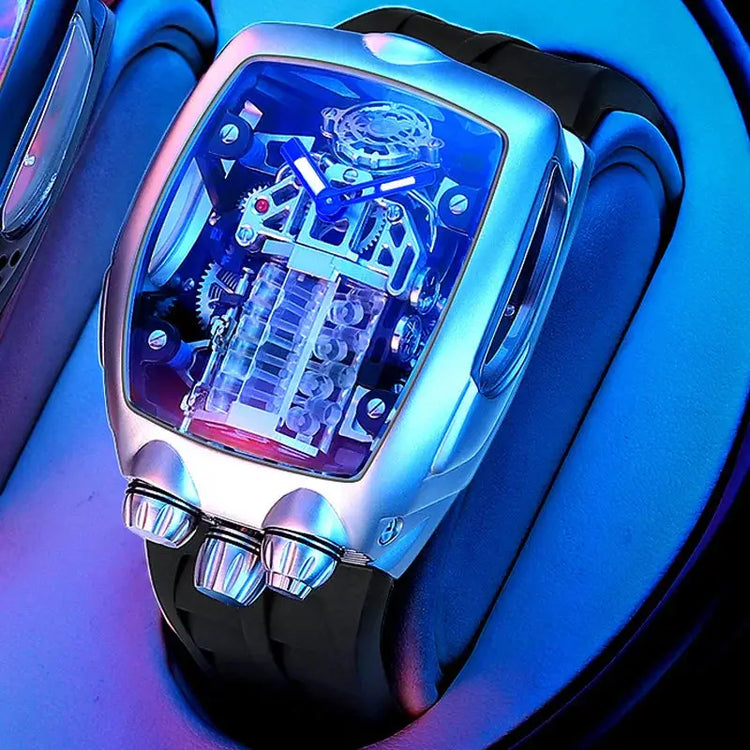 PINDU Men Automatic Watch 42mm Luxury Tonneau Mechanical Wristwatch Fashion Luminous 50M Waterproof Skeleton NH05 Inspirational Watches
