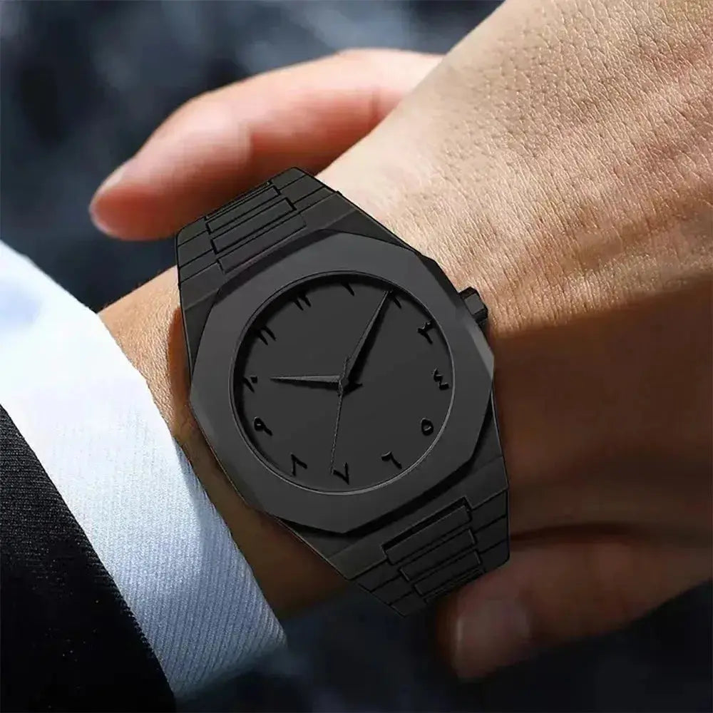 Simple Black Male Quartz Watches Arabic digital Casual Drip Oil Strap - Inspirational Watches