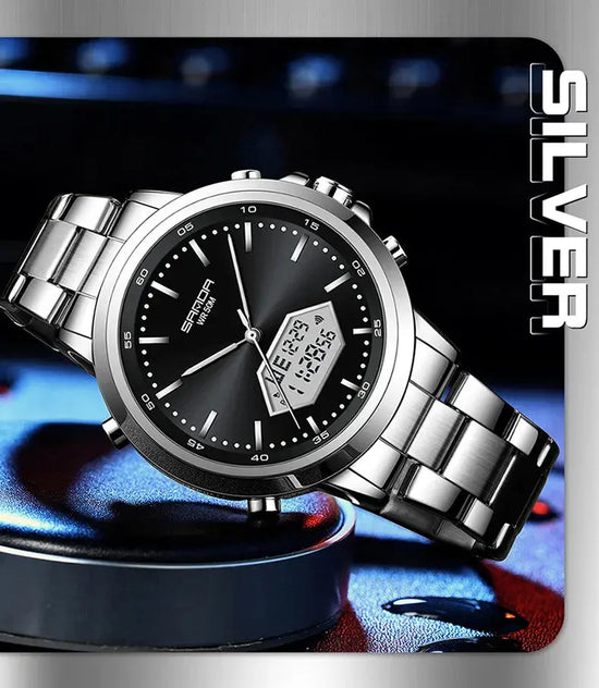 Dual Display Multi functional Night Light Waterproof Business Sports Watch Inspirational Watches