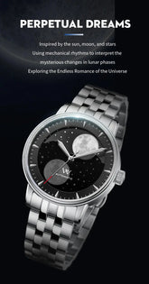 Lunar Moon Phase Automatic Mechanical Sapphire Waterproof Twin Moons Inspirational Watches