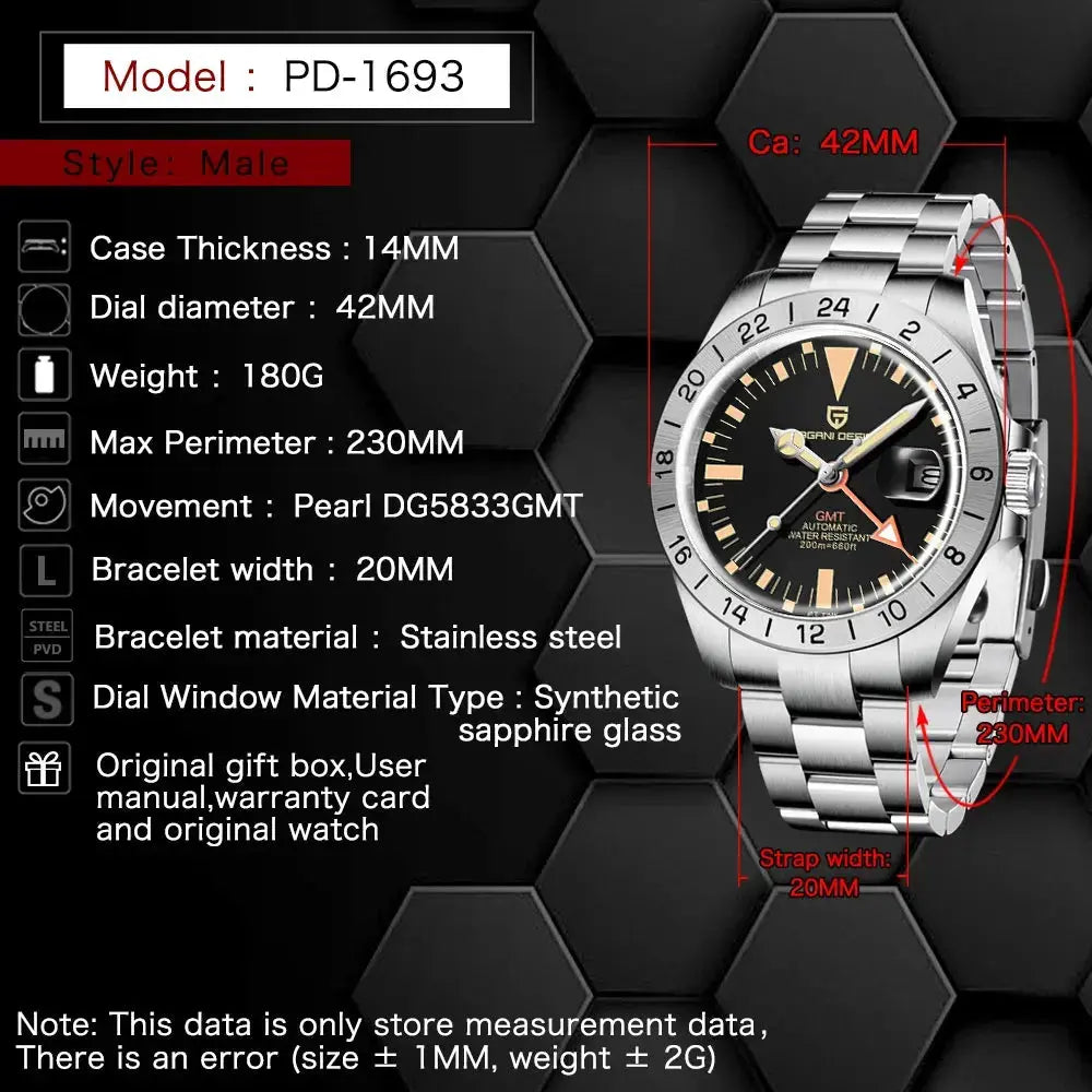 Luxury Automatic Mechanical Wristwatch Stainless Steel Retro 42mm Sapphire Waterproof - Inspirational Watches