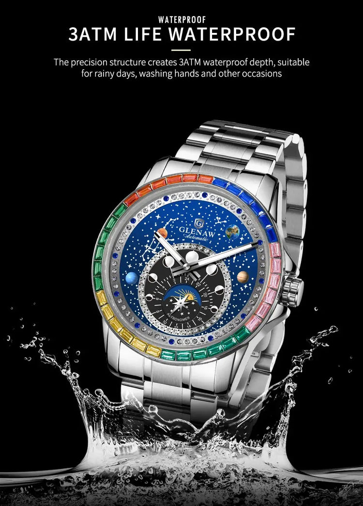 Original Design Diamond Constellation Rotating Dial Automatic Mechanical Inspirational Watches