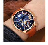 2PCS Set Fashion Calendar Watches Male Business Casual Brown Leather - Inspirational Watches