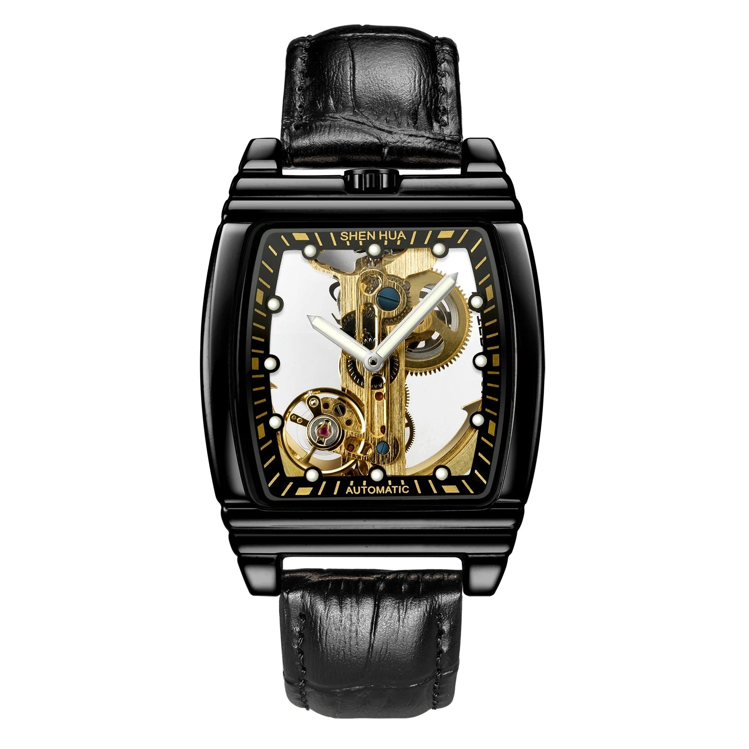 Transparent Automatic Mechanical Watch Men Steampunk Skeleton Luxury Gear Self Winding Leather Mens Clock Watches Montre Homme Inspirational Watches