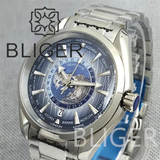Time Earth Map Mechanical Sapphire Crystal Waterproof Luminous Inspirational Watches