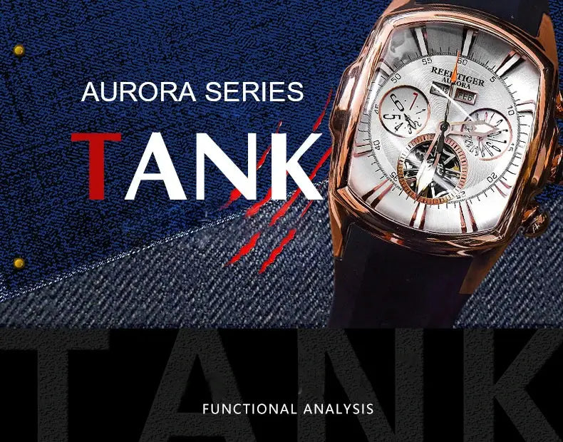 Reef Tiger 316L Stainless Steel Wine Barrel Automatic Watch Fashion Mulitfunction Tourbillon Mechanical Watches for Men RGA3069 Inspirational Watches