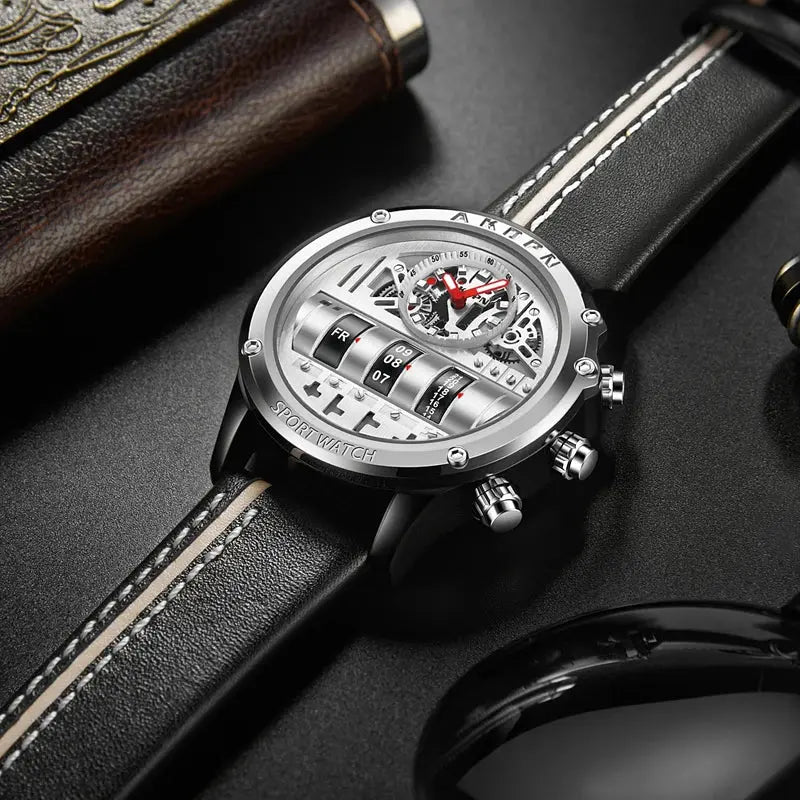 Luxury Mechanical Watch Unique Rotate Date Leather Strap Inspirational Watches