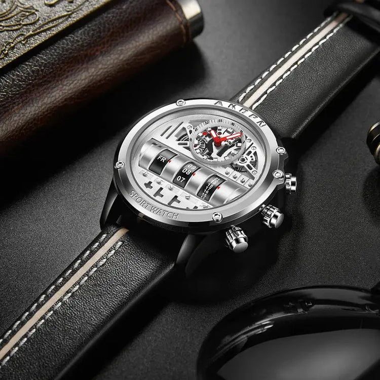 Luxury Mechanical Watch Unique Rotate Date Leather Strap Inspirational Watches