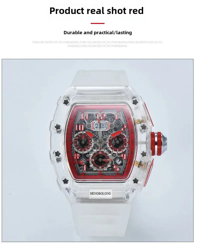 six-pin multi-functional running second engraving hollow quartz watch - Inspirational Watches