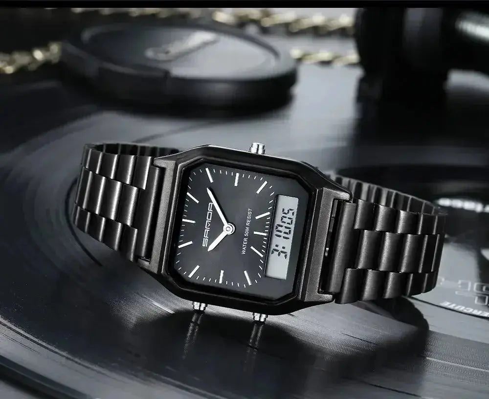 Stainless Steel LED Digital Dual Display Clock Waterproof Sports Watch Inspirational Watches