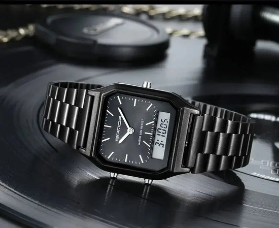 Stainless Steel LED Digital Dual Display Clock Waterproof Sports Watch Inspirational Watches