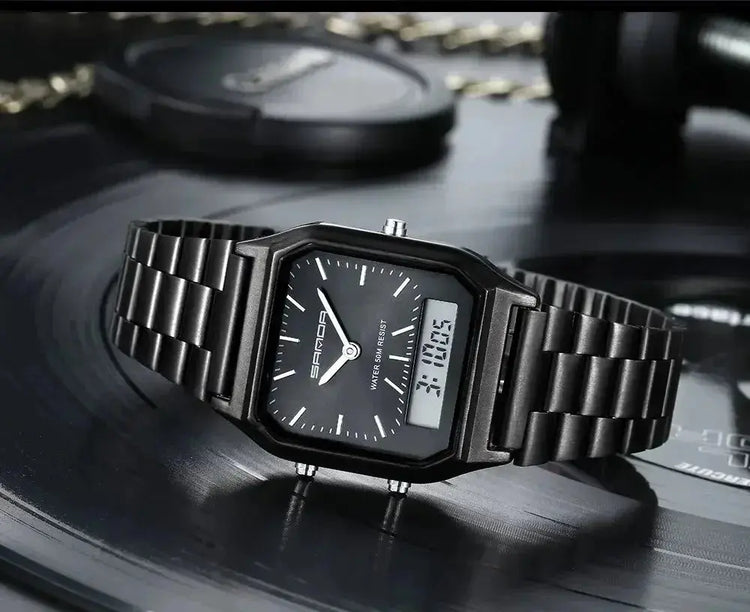 Stainless Steel LED Digital Dual Display Clock Waterproof Sports Watch Inspirational Watches
