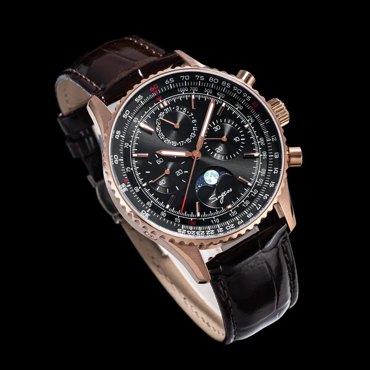 Moon phase Pilot Chronograph Mechanical Tianjin ST1908 Movement Inspirational Watches