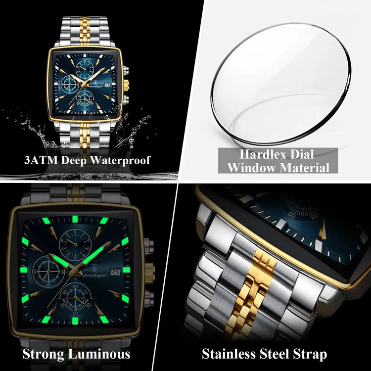POEDAGAR Business Quartz Man Wristwatch Stainless Steel Waterproof Luminous Men Clock Chronograph Date Sport Men&