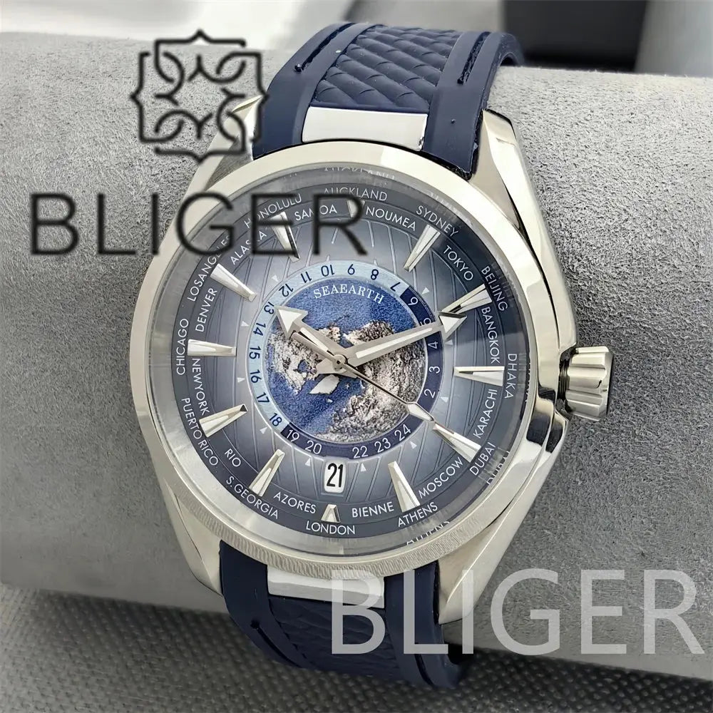 Time Earth Map Mechanical Sapphire Crystal Waterproof Luminous Inspirational Watches