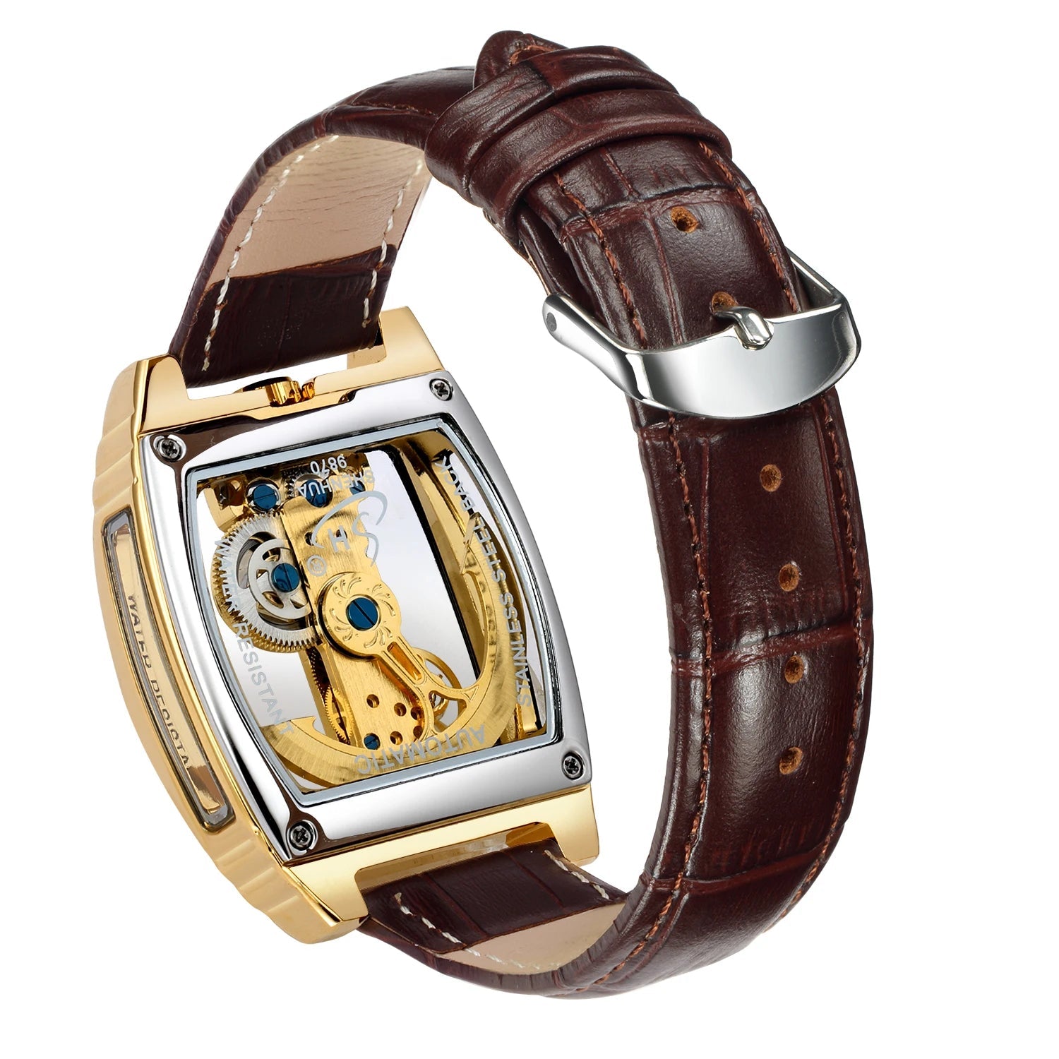 Transparent Automatic Mechanical Watch Men Steampunk Skeleton Luxury Gear Self Winding Leather Mens Clock Watches Montre Homme Inspirational Watches
