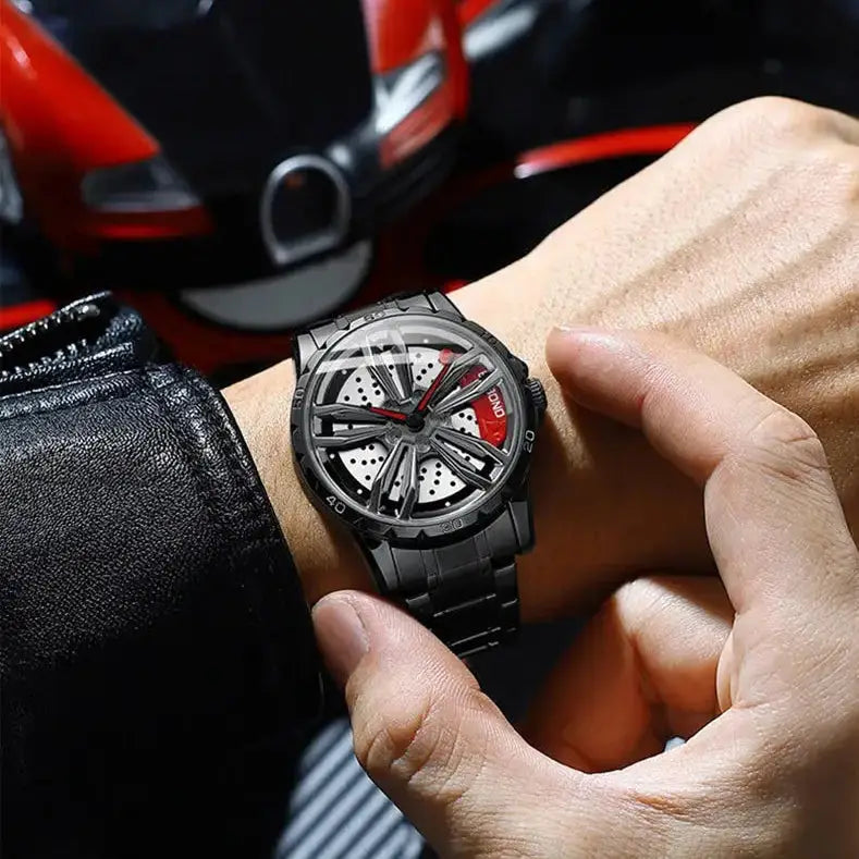 Automotive Wheel Hub Watch with 360° rotating racing dial
