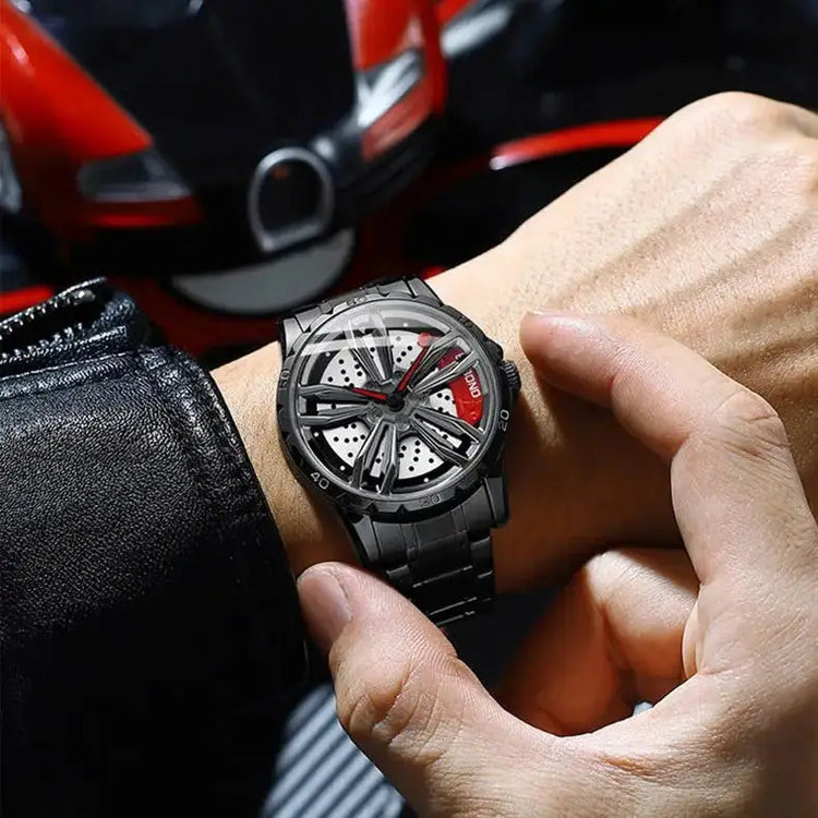 Automotive Wheel Hub Watch with 360° rotating racing dial