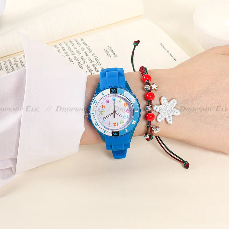Analog Kids Watch Silicone Band Colorful Number Inspirational Watches