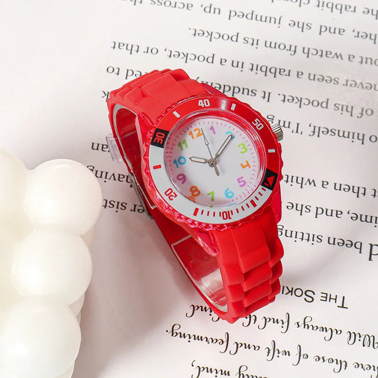 Analog Kids Watch Silicone Band Colorful Number Inspirational Watches