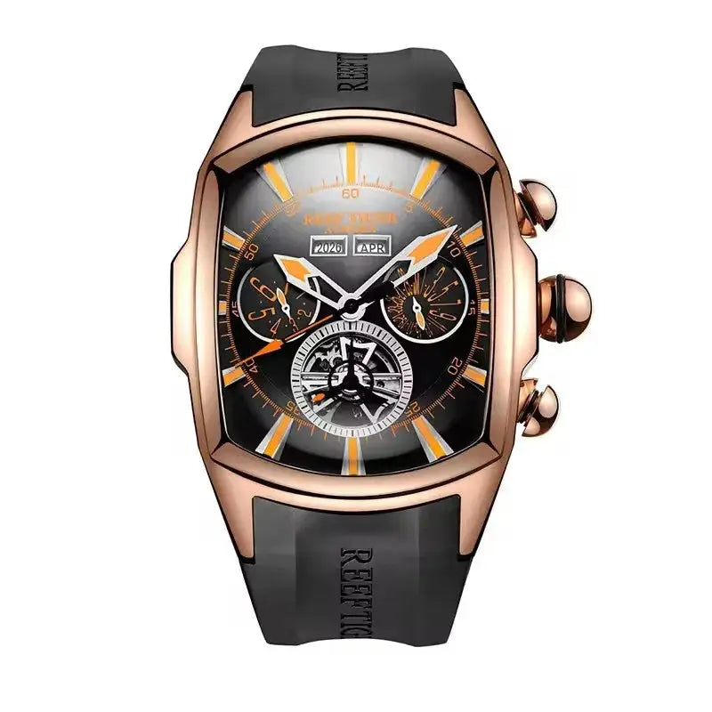 Reef Tiger 316L Stainless Steel Wine Barrel Automatic Watch Fashion Mulitfunction Tourbillon Mechanical Watches for Men RGA3069 Inspirational Watches
