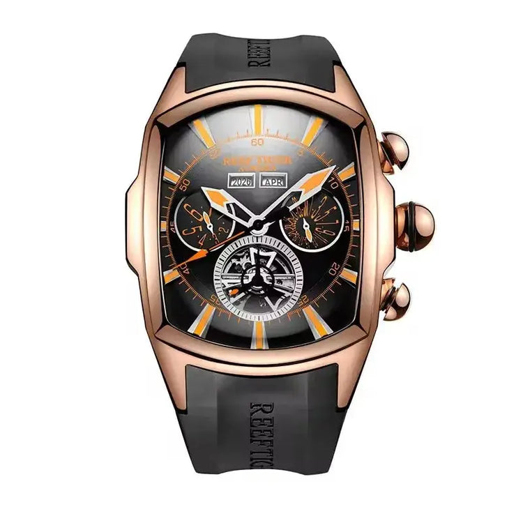 Reef Tiger 316L Stainless Steel Wine Barrel Automatic Watch Fashion Mulitfunction Tourbillon Mechanical Watches for Men RGA3069 Inspirational Watches