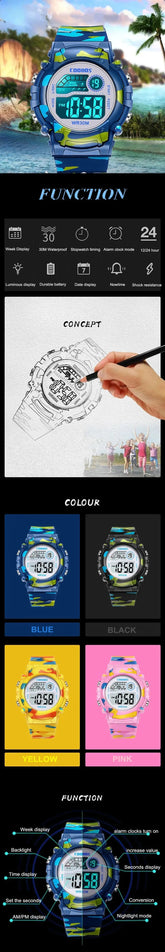 Waterproof Luminous Sport LED Digital Watches for Kids Inspirational Watches