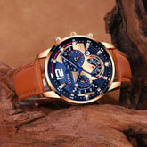 2PCS Set Fashion Calendar Watches Male Business Casual Brown Leather - Inspirational Watches