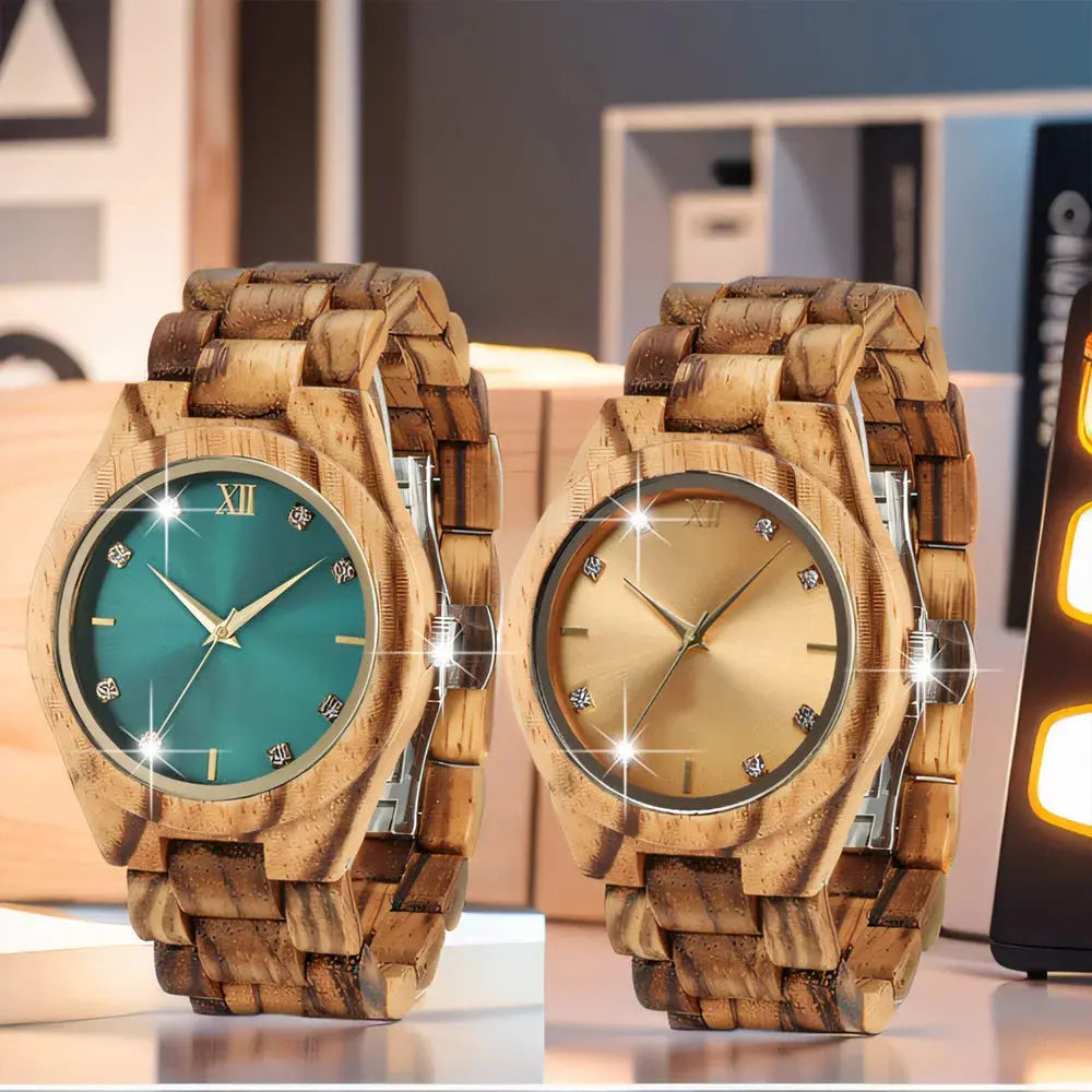 Diamond & Natural Wood Gold Dial Watch Ladies Inspirational Watches