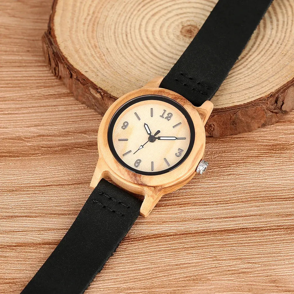Elegant Women’s Wooden Watch – Genuine Leather Strap & Luxury Quartz Timepiece - Inspirational Watches