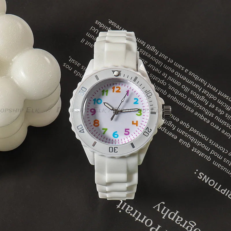 Analog Kids Watch Silicone Band Colorful Number Inspirational Watches