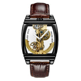 SHENHUA Mens Watches Top Brand Luxury Automatic Mechanical Transparent Skeleton Bridge Watch Leather Belt Wristwatch Male Clock Inspirational Watches