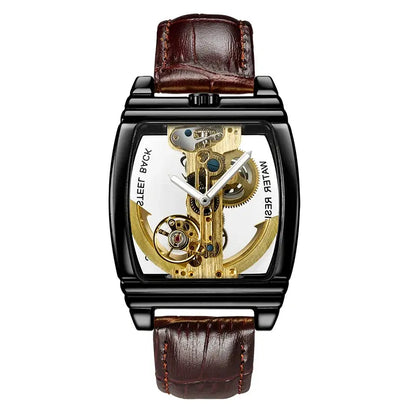 Top Brand Luxury Automatic Mechanical Transparent Skeleton Bridge Watch Leather Belt Inspirational Watches