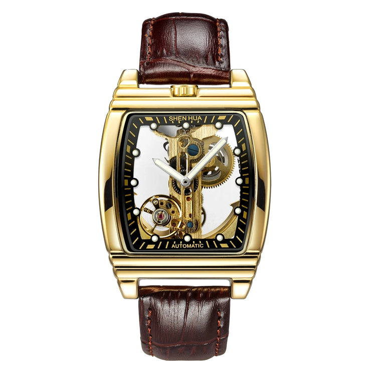 Transparent Automatic Mechanical Watch Men Steampunk Skeleton Luxury Gear Self Winding Leather Mens Clock Watches Montre Homme Inspirational Watches