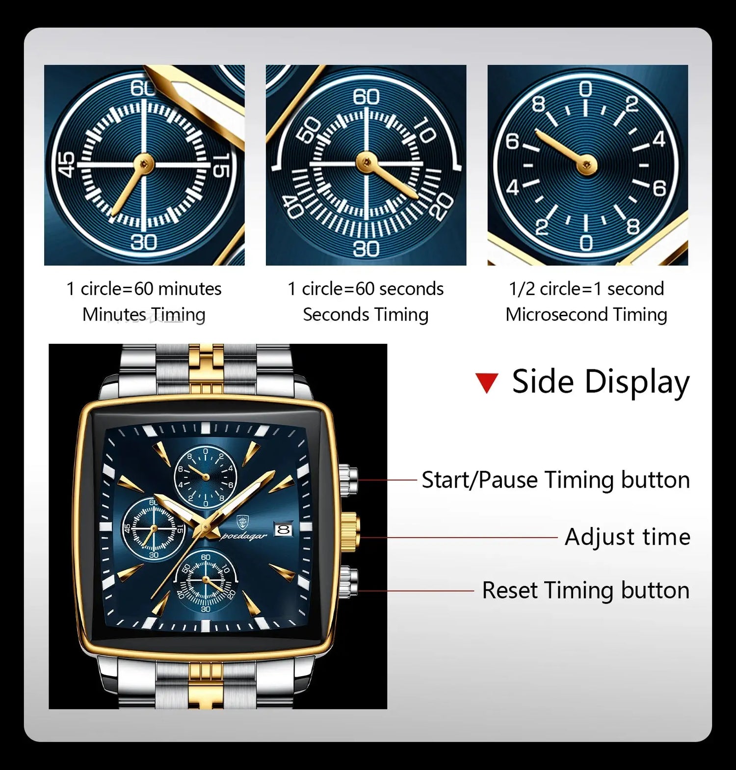 POEDAGAR Business Quartz Man Wristwatch Stainless Steel Waterproof Luminous Men Clock Chronograph Date Sport Men&