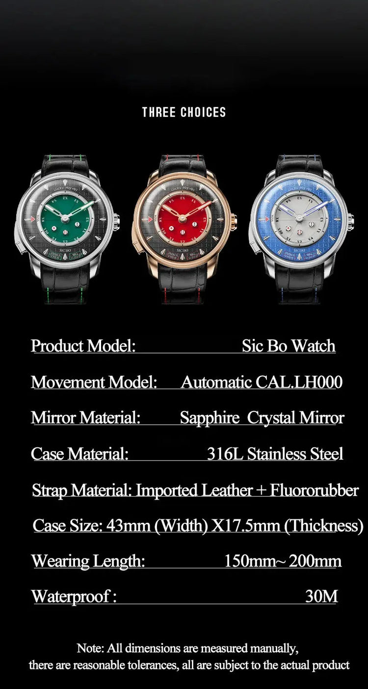 Dice game Automatic Mechanical 2.5MM Micro-carving Cambered Inspirational Watches