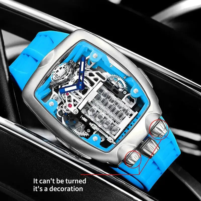 PINDU Men Automatic Watch 42mm Luxury Tonneau Mechanical Wristwatch Fashion Luminous 50M Waterproof Skeleton NH05 Inspirational Watches
