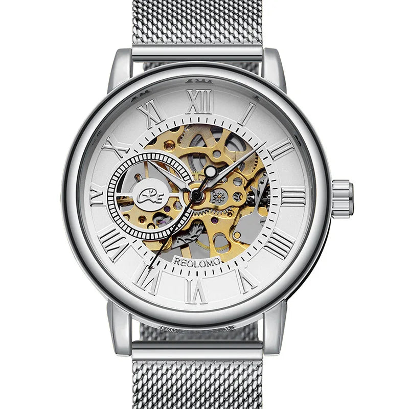 Mechanical Hand Wind Watch for Men Top Brand Luxury Fashion Skeleton Mesh Strap Wristwatch Male Clock Montre Homme Drop Shipping Inspirational Watches