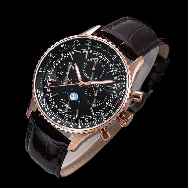 Moon phase Pilot Chronograph Mechanical Tianjin ST1908 Movement Inspirational Watches