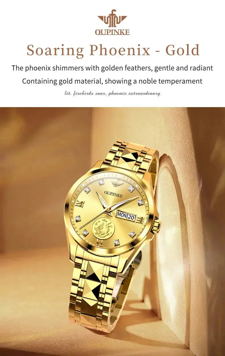Gold Phoenix Women Luxury Swiss Certified Automatic Mechanical Watch - Inspirational Watches
