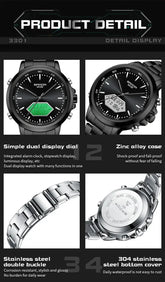 Dual Display Multi functional Night Light Waterproof Business Sports Watch Inspirational Watches
