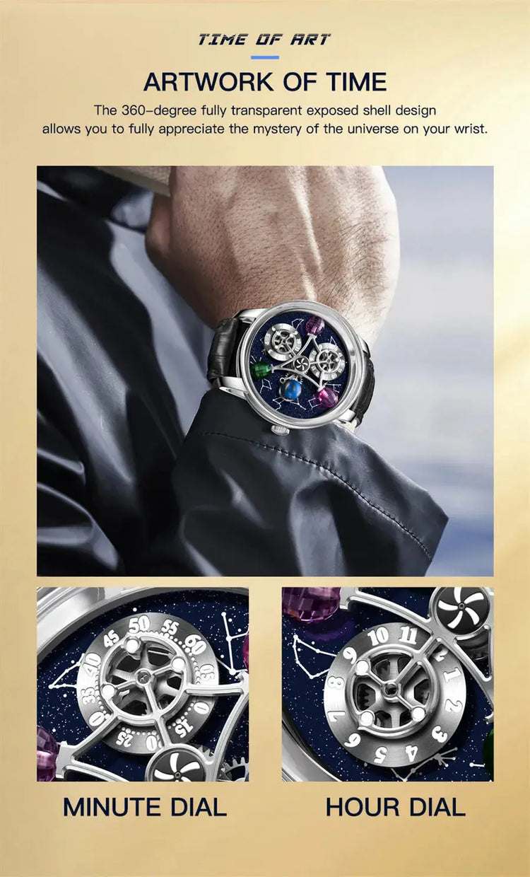 PINDU Design Starry Twelve Constellations Mechanical Watch Sapphire Waterproof Men Mechanical Wristwatches Miyata 8215 Movement Inspirational Watches