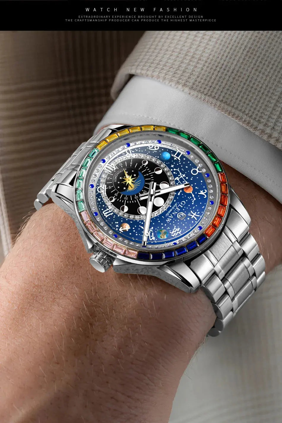Original Design Diamond Constellation Rotating Dial Automatic Mechanical Inspirational Watches
